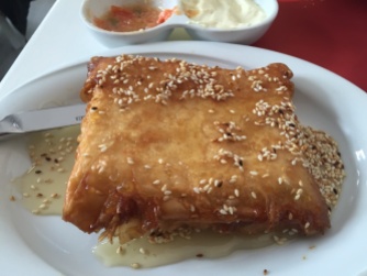 A block of fried feta with honey and sesame seeds... heavenly!